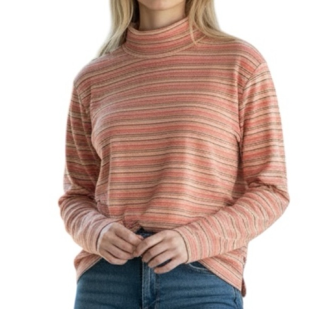 Woolrich Grenadine Striped Mock Neck Long Sleeve Top Size Large